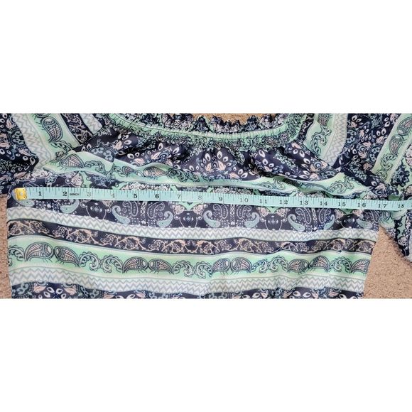 Alya Dress Mini Women's Small Blue & Teal 3/4 Bell Sleeve Boho - Picture 6 of 12